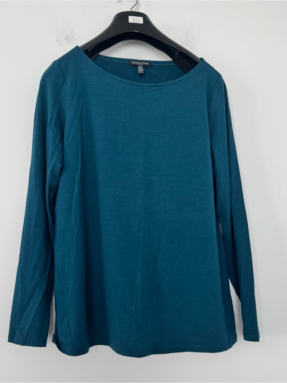 Eileen Fisher Crew Neck Top Petite L Teal Blue Tencel Basics Minimalist Capsule